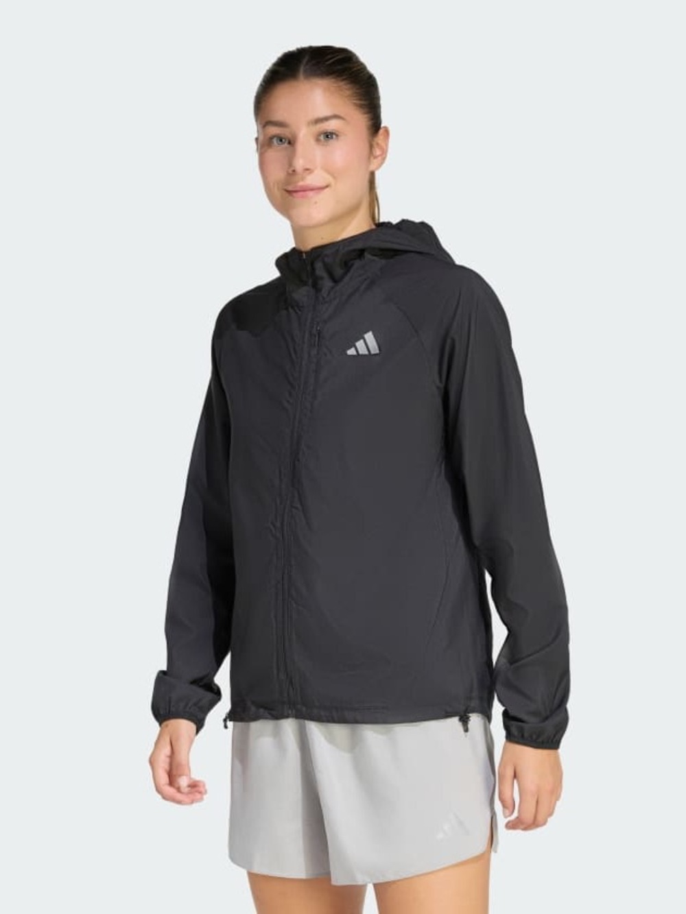 adidas Women's Black Hooded Lightweight Windbreaker Jacket large